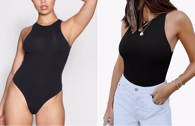 SKIMS high neck bodysuit and dupe