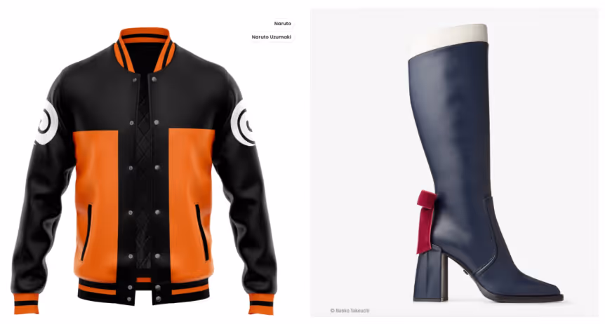 composite image of leather naruto jacket and sailor pluto boot from chimmy choo x pretty guardian sailor moon collab
