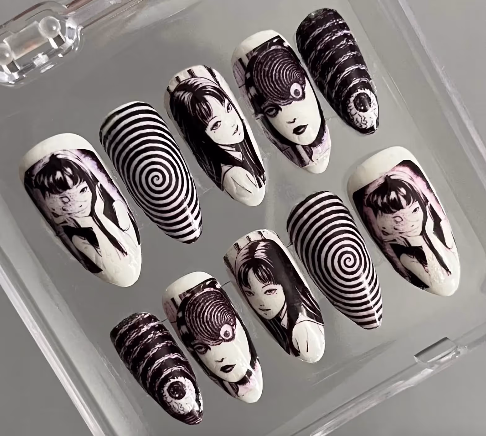 Junji Ito Tomie inspired press on fake nails
