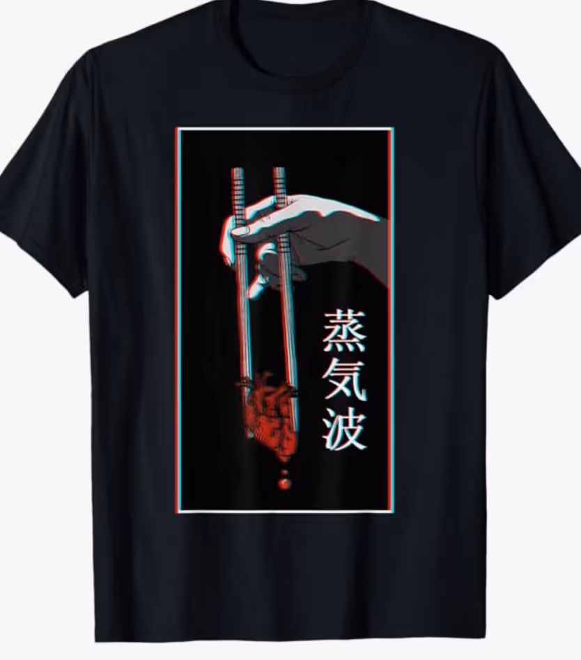 t shirt featuring a hand picking up a tiny anatomical heart with chopsticks