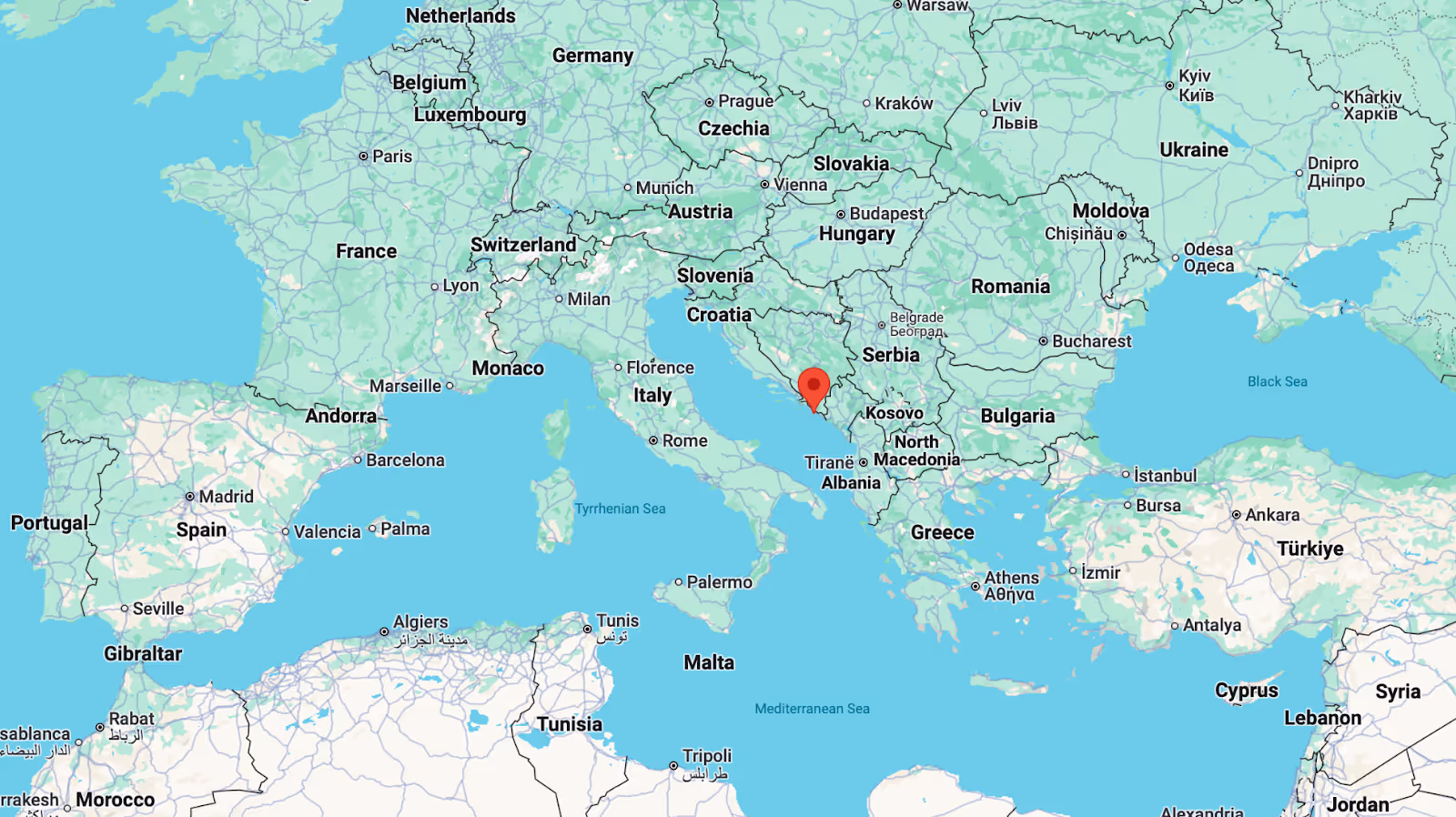 Dubrovnik on a map of Europe