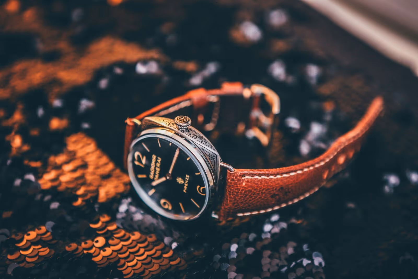 classy watch with a leather wrist strap