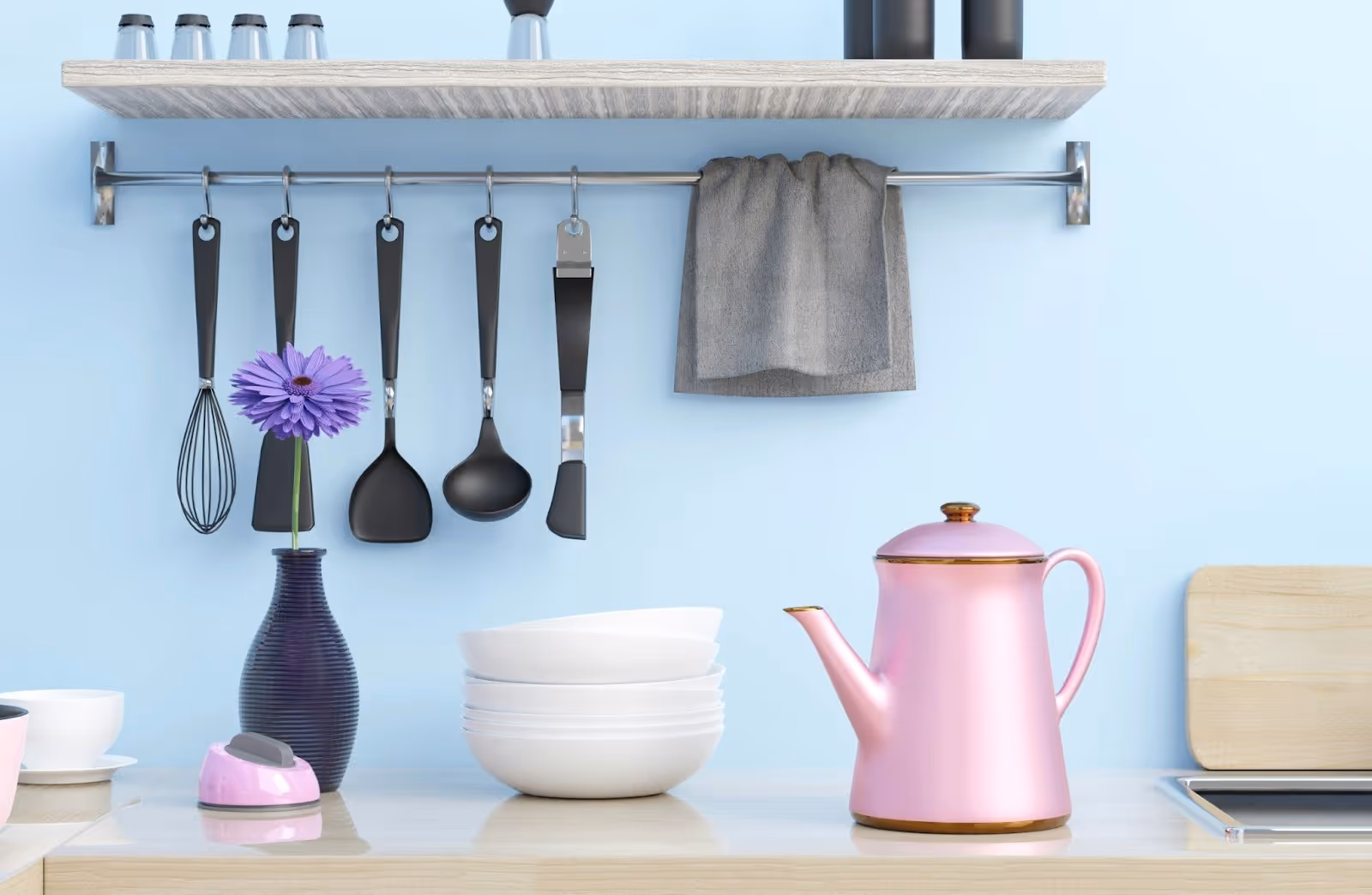 neatly organized kitchen utensils