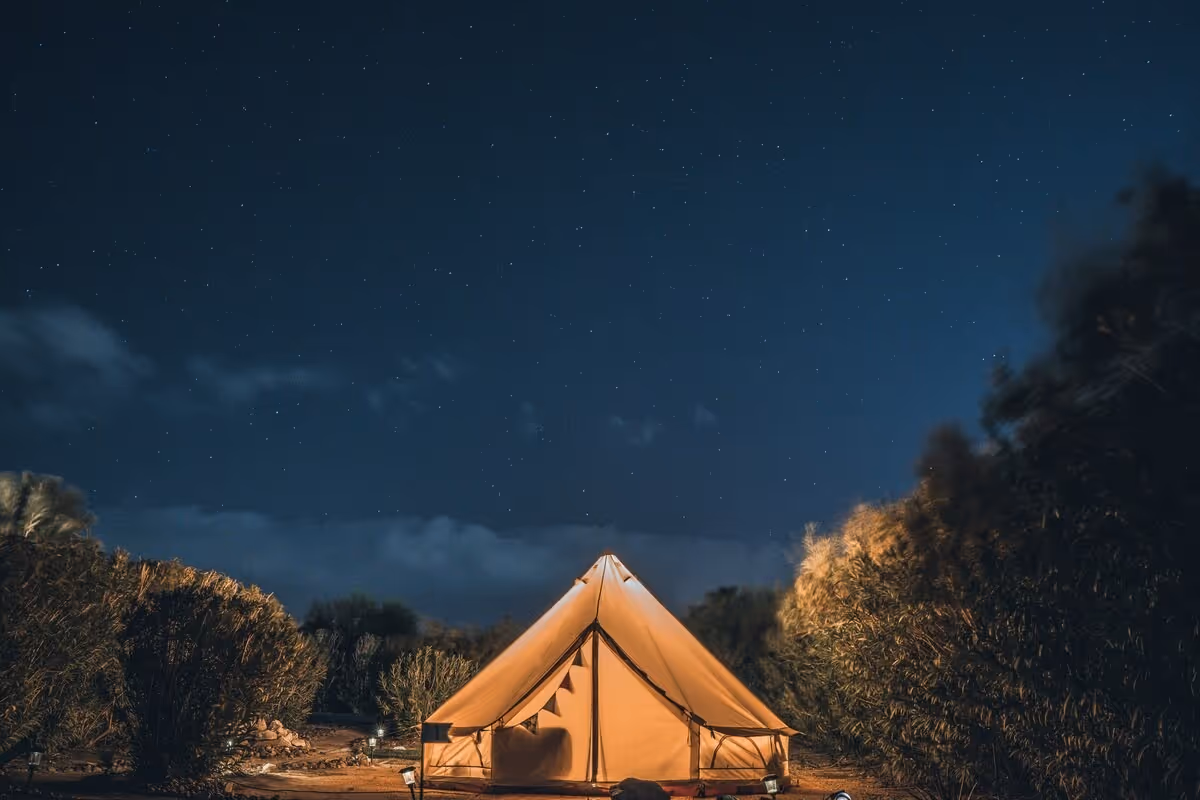 glamping under a starry night sky