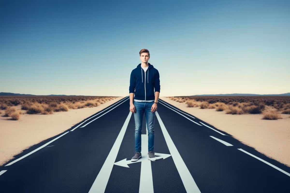 20something man standing in the middle of a road