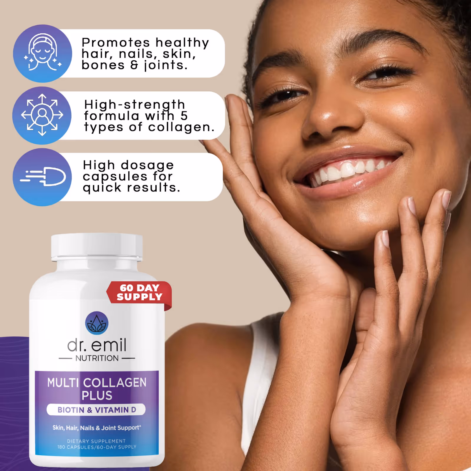Dr. Emil Nutrition doctor-formulated, bestselling collagen and biotin beauty supplement