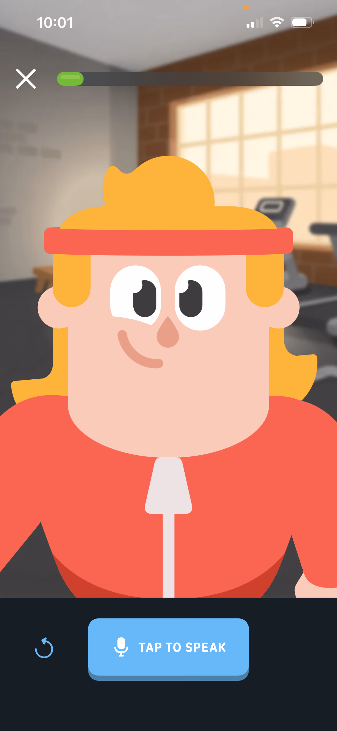 Inside a video call with Eddy on the Duolingo app with a Max subscription