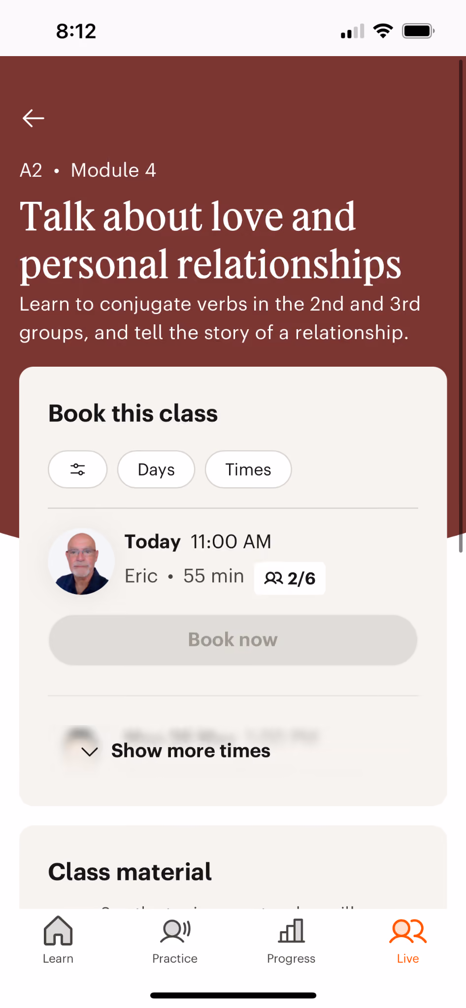 A2 level live lesson available through Babbel