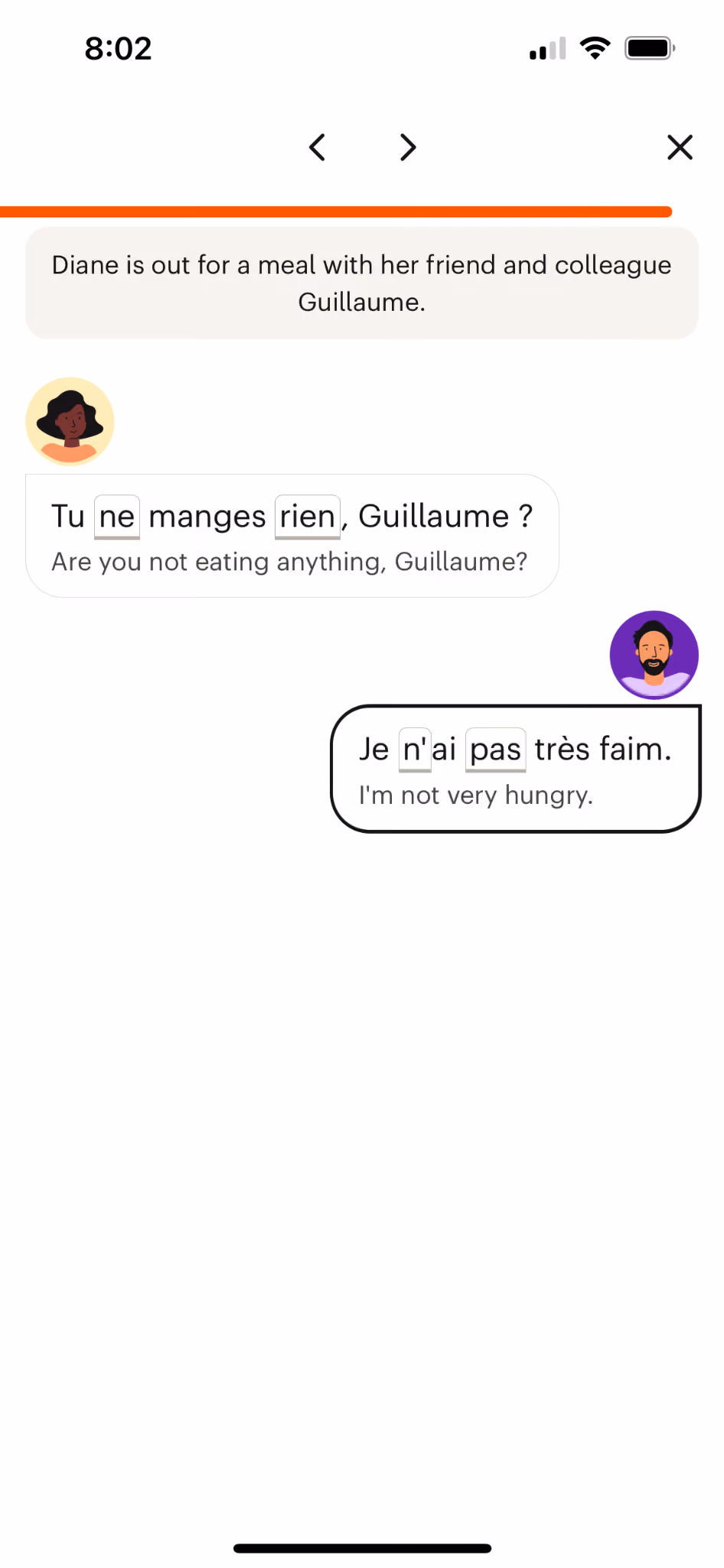 Babbel French lesson that includes filling in the blanks of a conversation between two friends