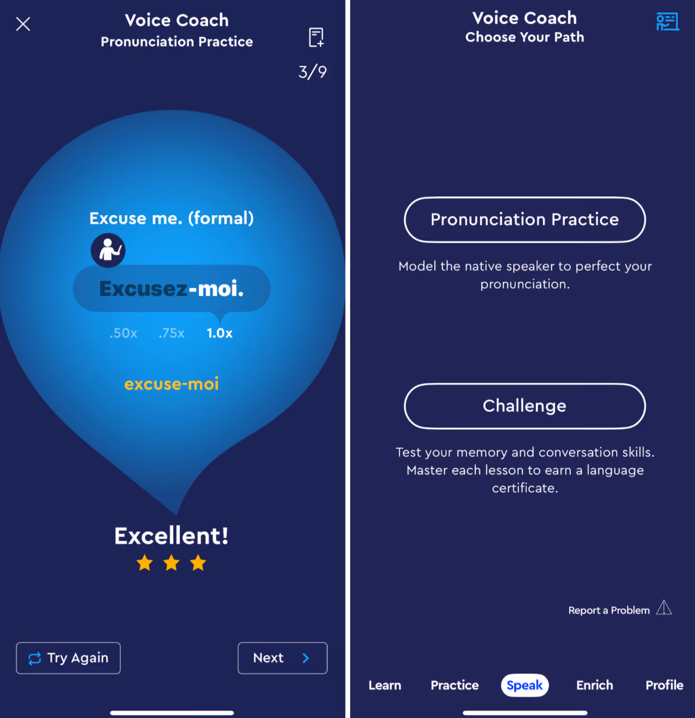 Pimsleur Voice Coach pronunciation practice
