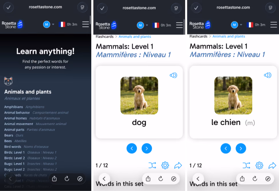 Composite image showing Rosetta Stone Sapphire Mammals Flashcards