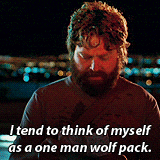 I tend to think of myself as a one man wolf pack gif of Zach Galifinakis in The Hangover
