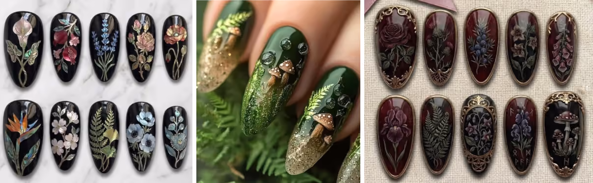 dark botanical nails for fall
