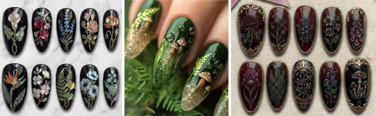 dark botanical nails for fall