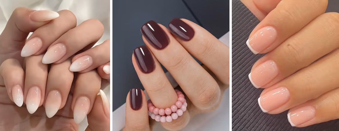 old money fall nails with white ombre, french tips, and solid wine red nails