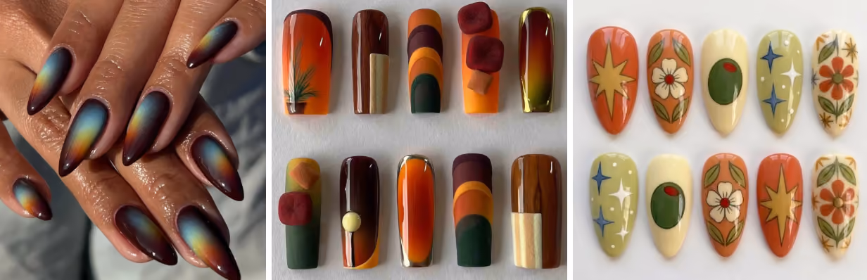 colorful midcentury mod chic fall nails for a fun twist on your next manicure