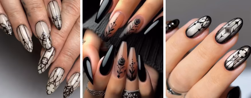 gothic cathedral glass nails inspired by vines and church windows