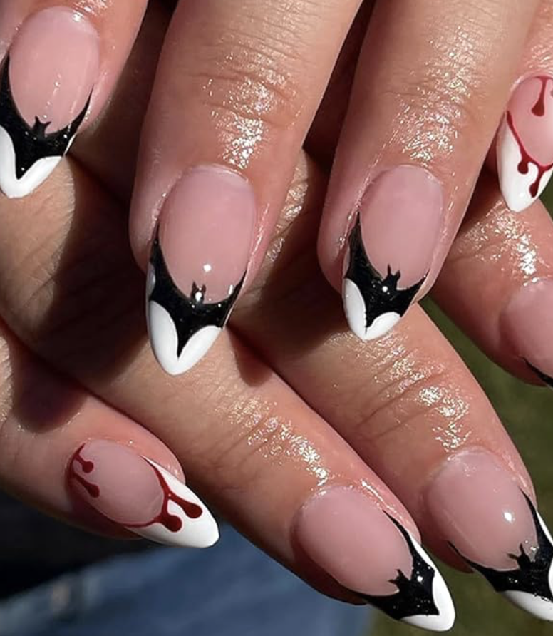 bat and blood trip french manicure fake nails