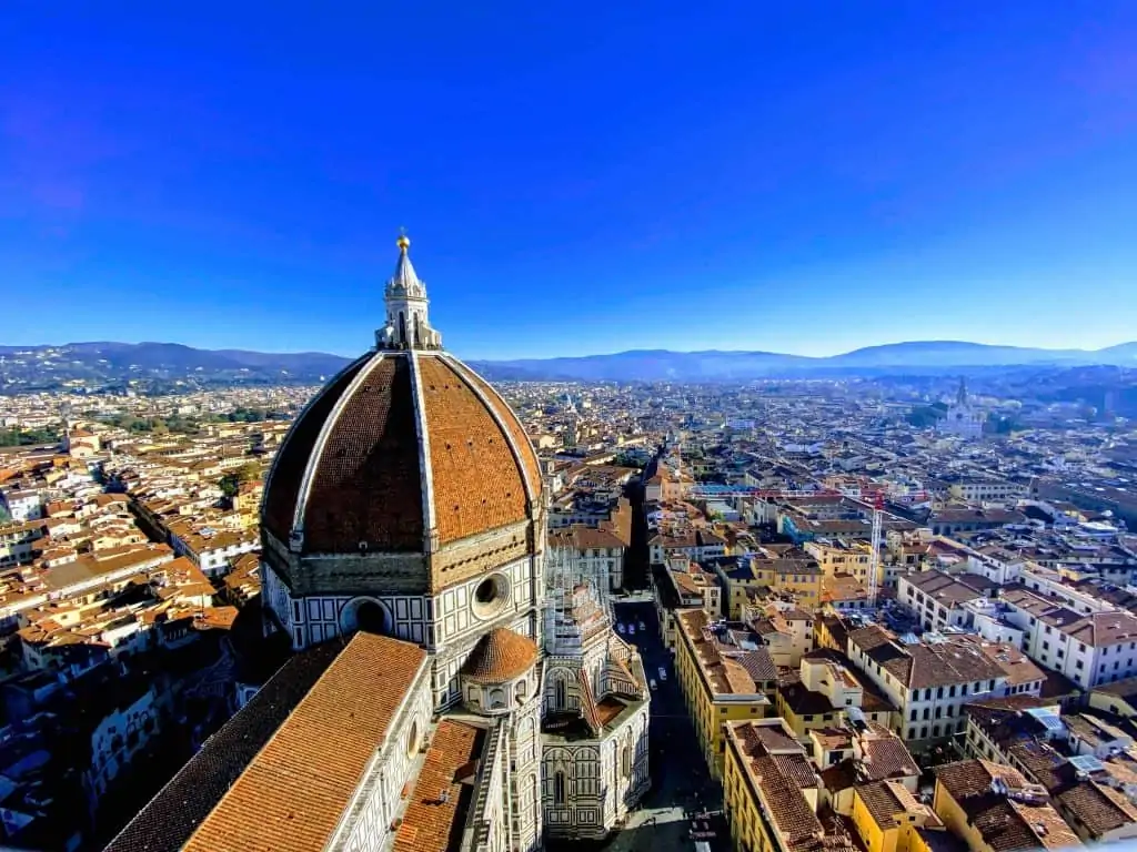 A view of the red rooftops of Florence, Italy from the top of the Duomo