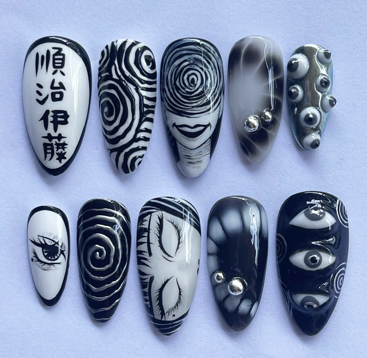 Junji Ito Tomie inspired press on fake nails