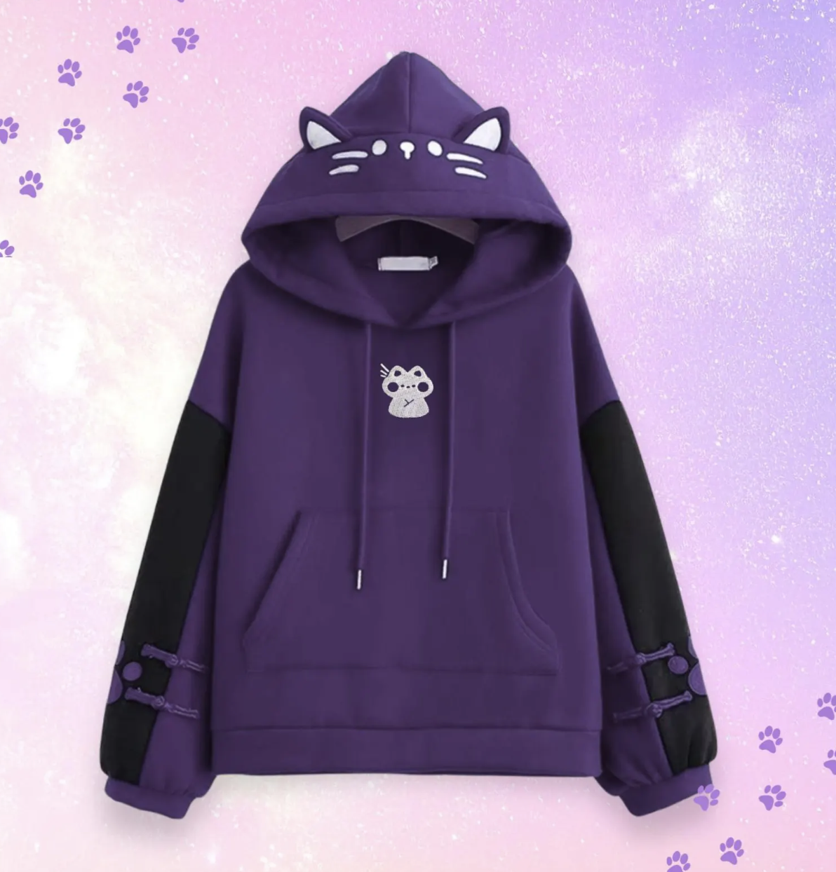 baggy purple harajuku style cat ears cute goth hoodie