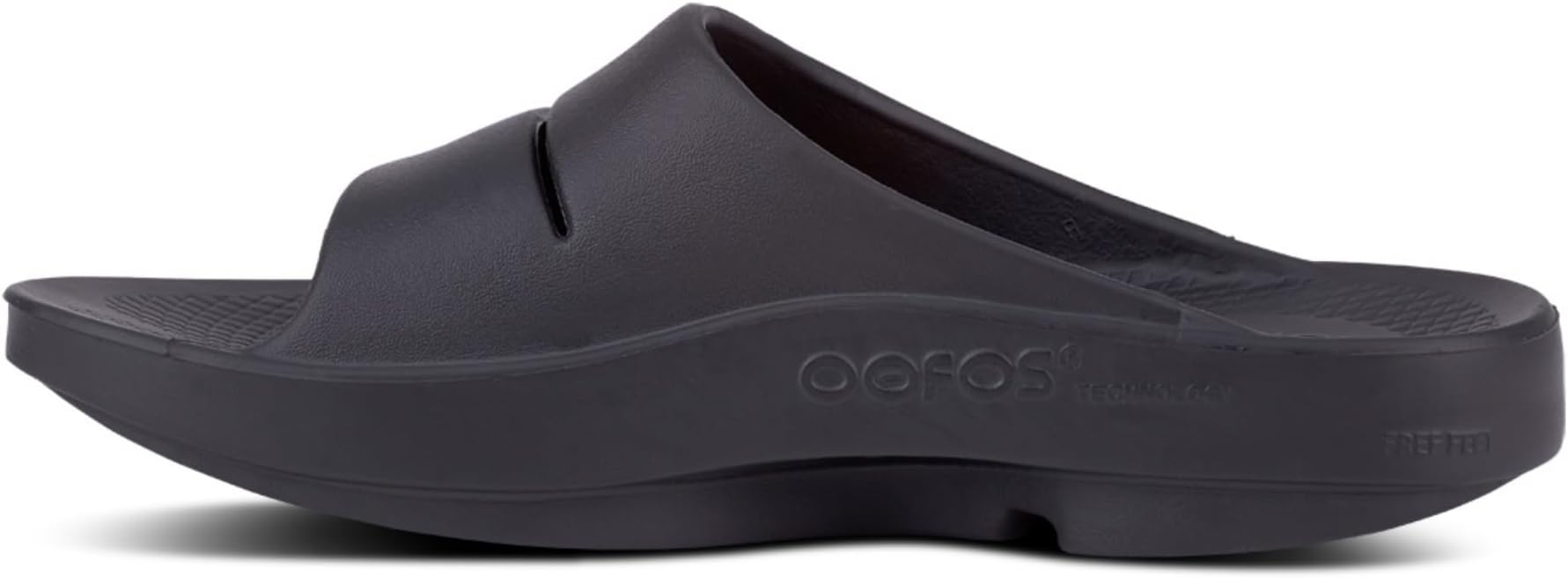 alternative to crocs from OOFOS shoes, a black slip-on foam shoe made from foam designed to keep your feet from hurting at the end of the day