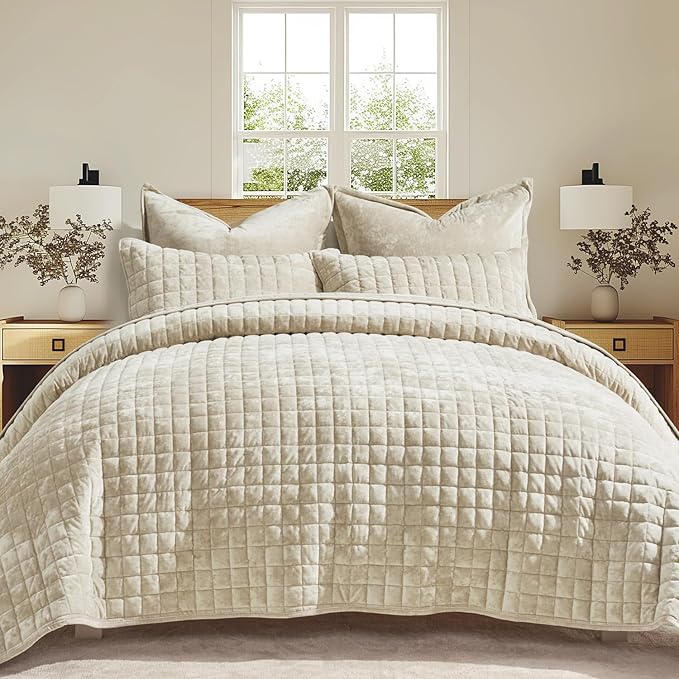 Luxurious velvet channel box stitch quilt available on Amazon that's giving Pottery Barn-level coziness