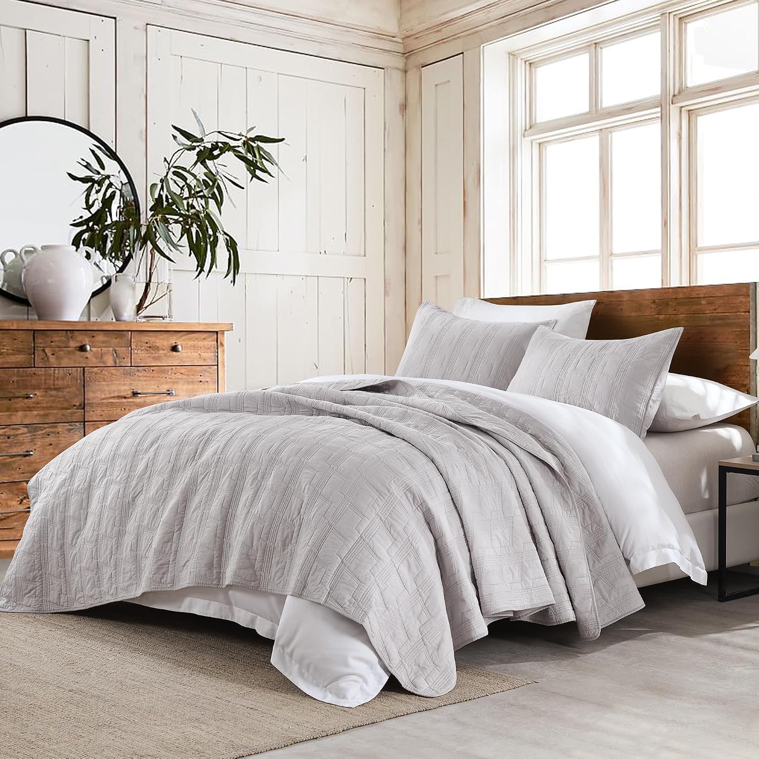 soft, cozy Pottery Barn Bedding alternative cotton quilt in a cozy stone gray to match any decor