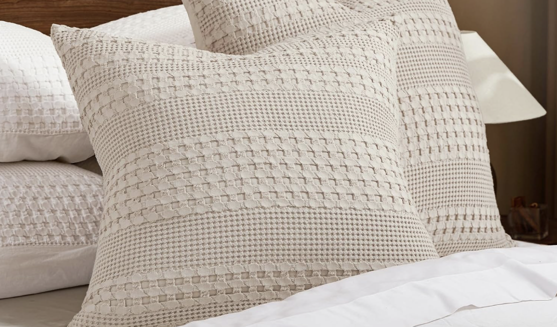 waffle weave euro pillow shams in oatmeal that give a soft texture to elevate any bed styling