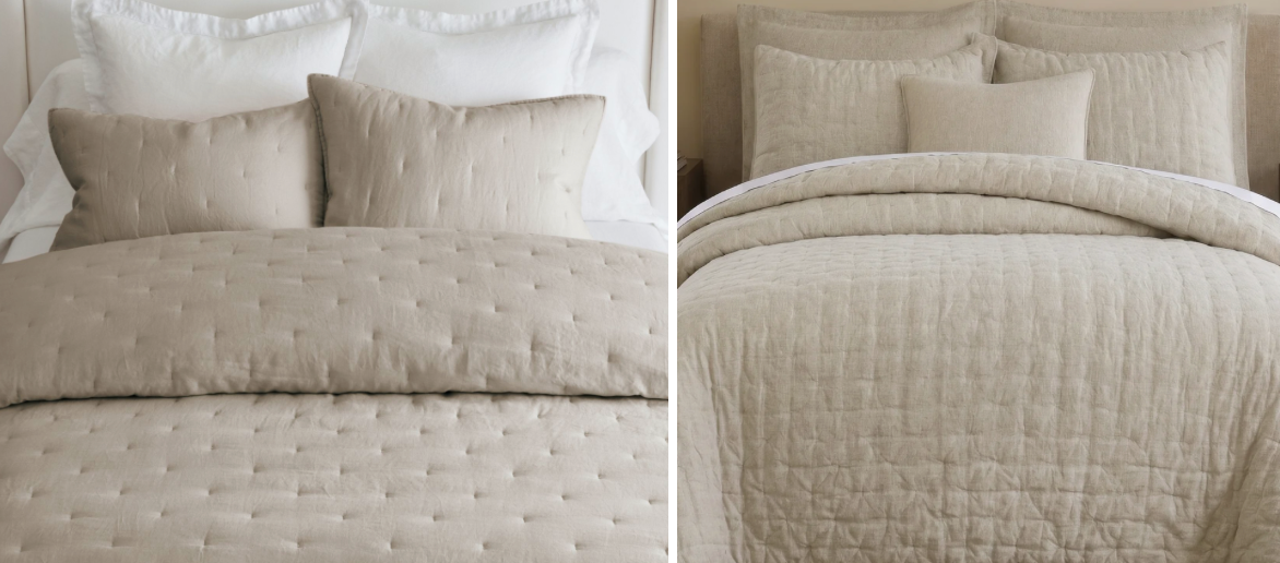 Flax linen comforter from PB versus a more affordable dupe