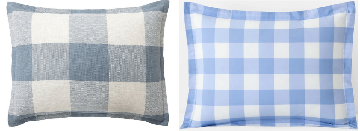 Buffalo check pillow shams from Pottery Barn compared to an alternative from The Company Store