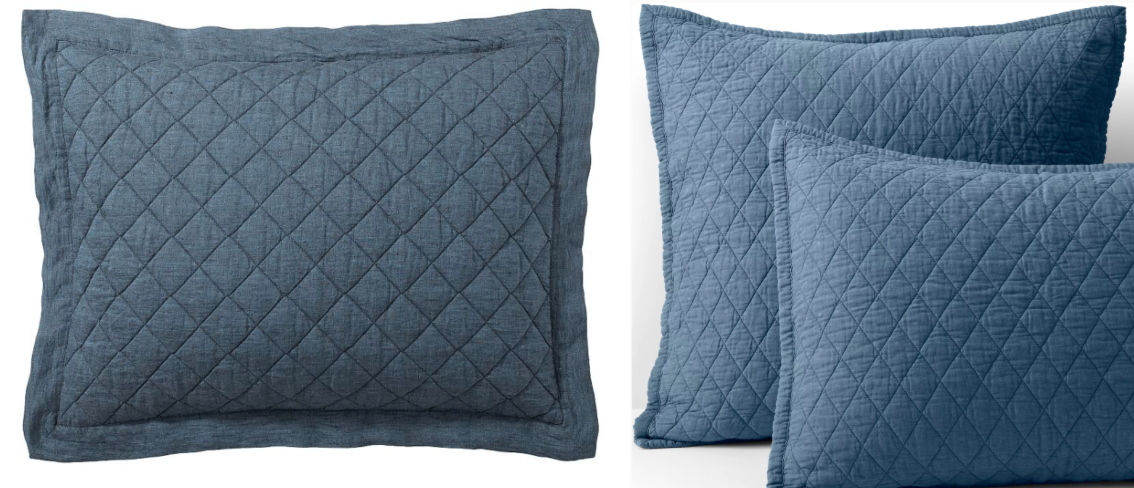 Diamond pillow shams from Pottery Barn compared to a Land's End dupe