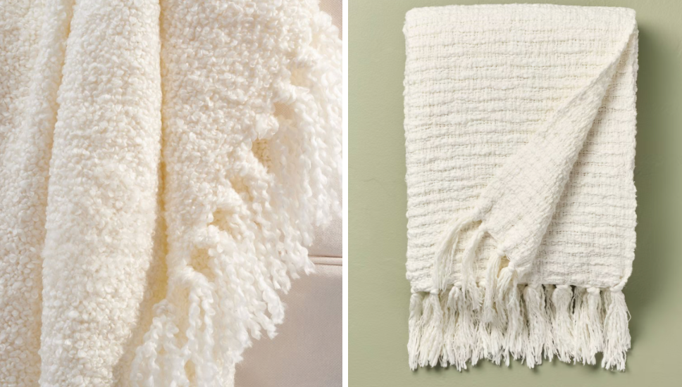 Woven Fringe Blanket from Pottery Barn versus a dupe