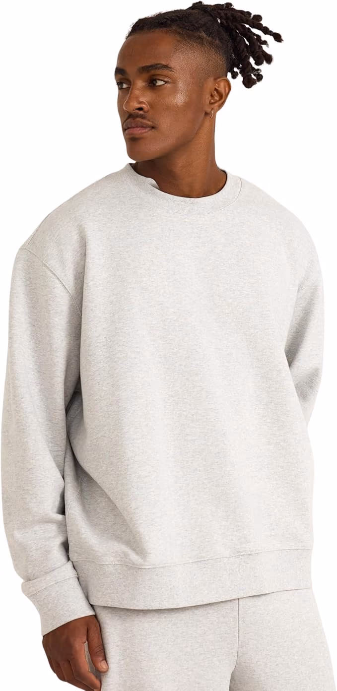 Man wearing a soft, luxurious, organic crew pullover