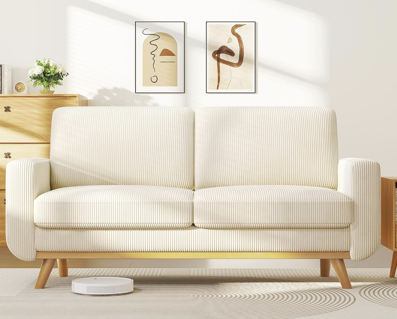 modern minimalist love seat that still looks homey and inviting