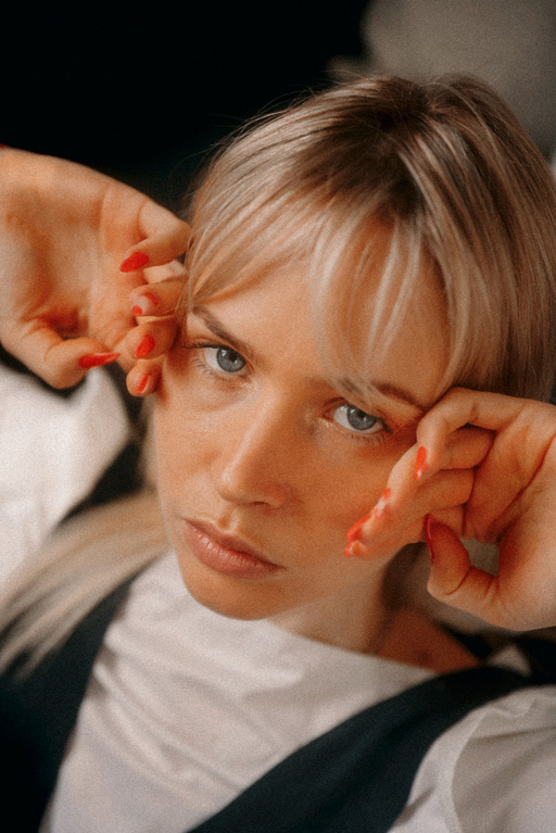 Portrait of Zoe Waechter’s face, celebrating raw beauty and emotional depth