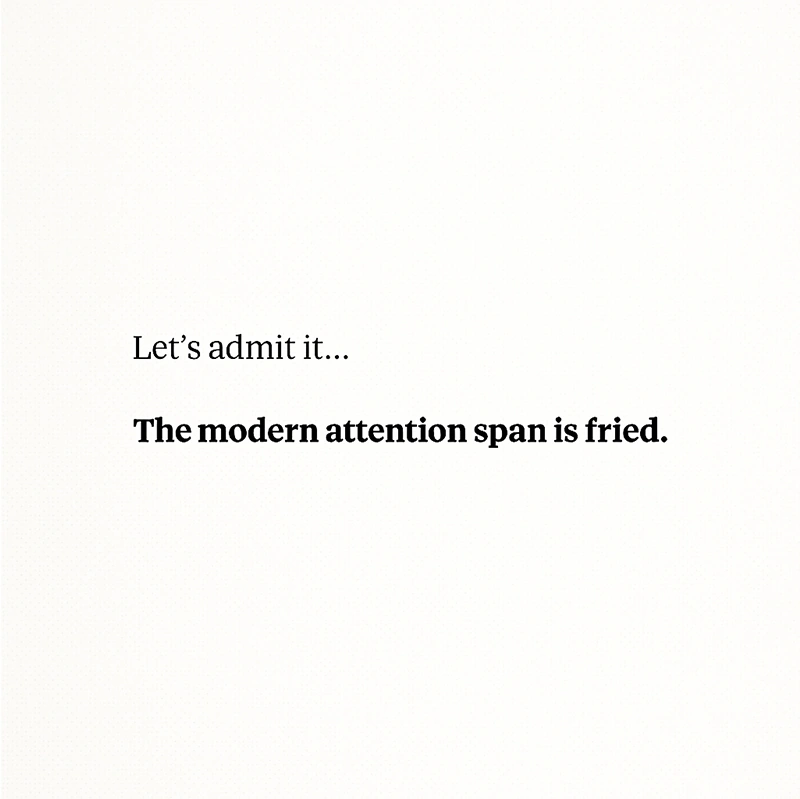 Minimalist quote image with text “Build focus like a muscle” showing steps to train attention and improve concentration through timed practice.