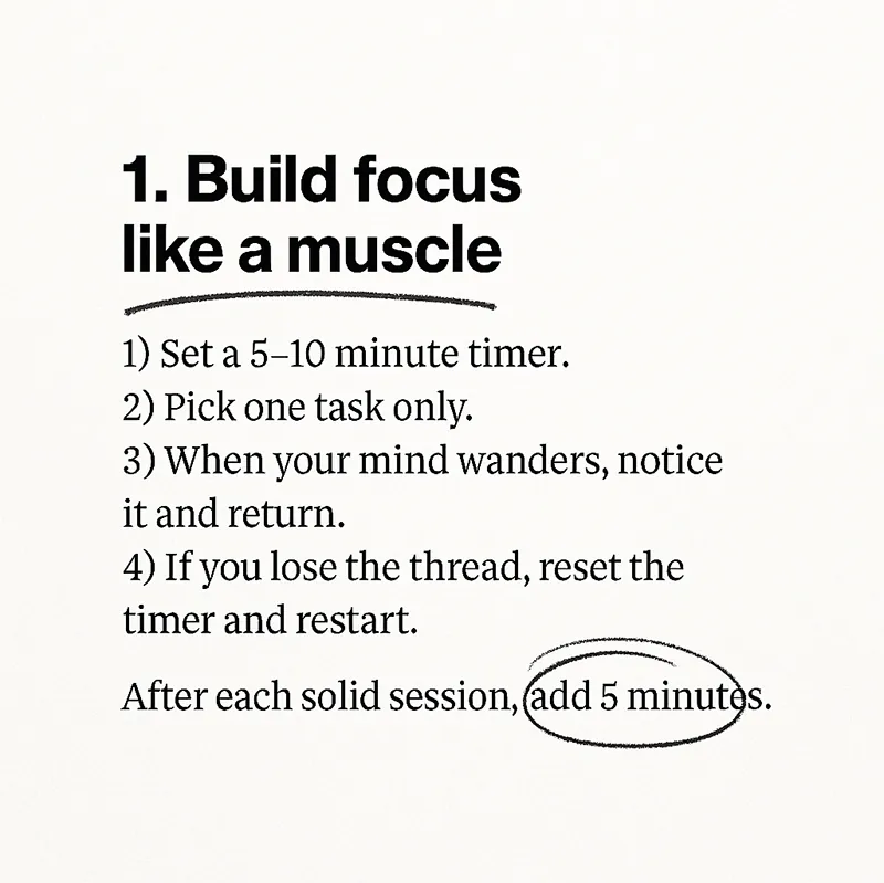 Inspirational text graphic that says “Periodically fast from stimulation,” encouraging mindful breaks from technology for better focus.