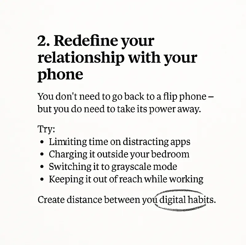 Productivity reminder reading “Close your mental tabs,” describing a weekly routine to organize thoughts and tasks for mental clarity.