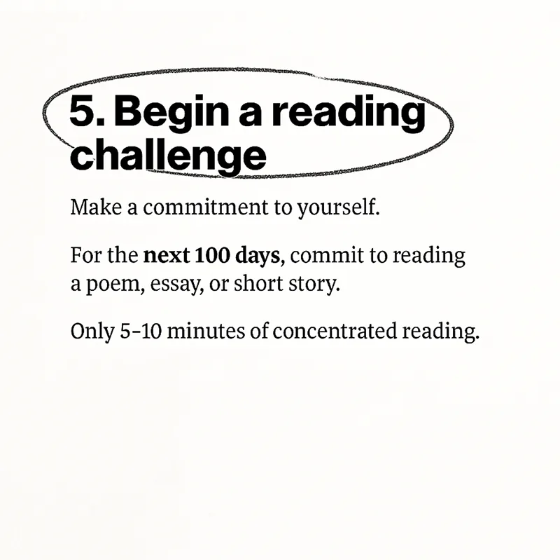 Minimal text image highlighting digital overwhelm — “8-second reels, 12 notifications before breakfast, 5 tabs open while answering one email.”