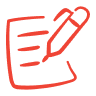 Hand-drawn pencil writing on a notepad, illustrated in red.