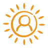 Person silhouette surrounded by radiating lines like a sun, illustrated in golden yellow.