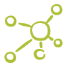 Network diagram with nodes connected by lines, illustrated in olive green.