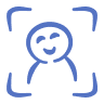 Abstract outline of a person inside a rounded square frame, illustrated in blue.