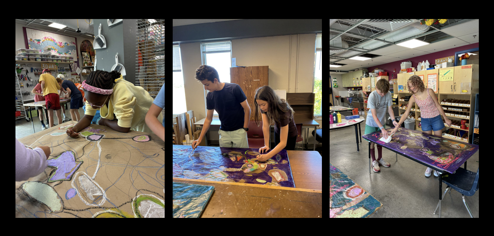 students working in the art room with various art materials. 