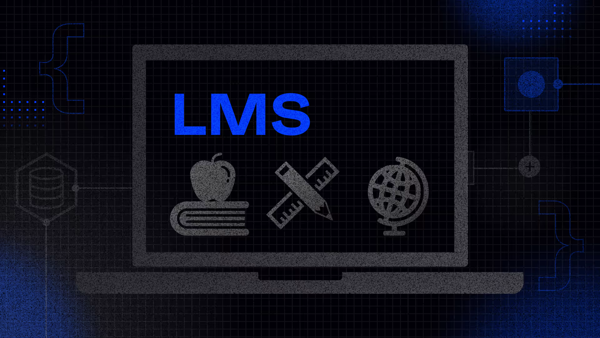 Illustration of laptop with learning management systems icons