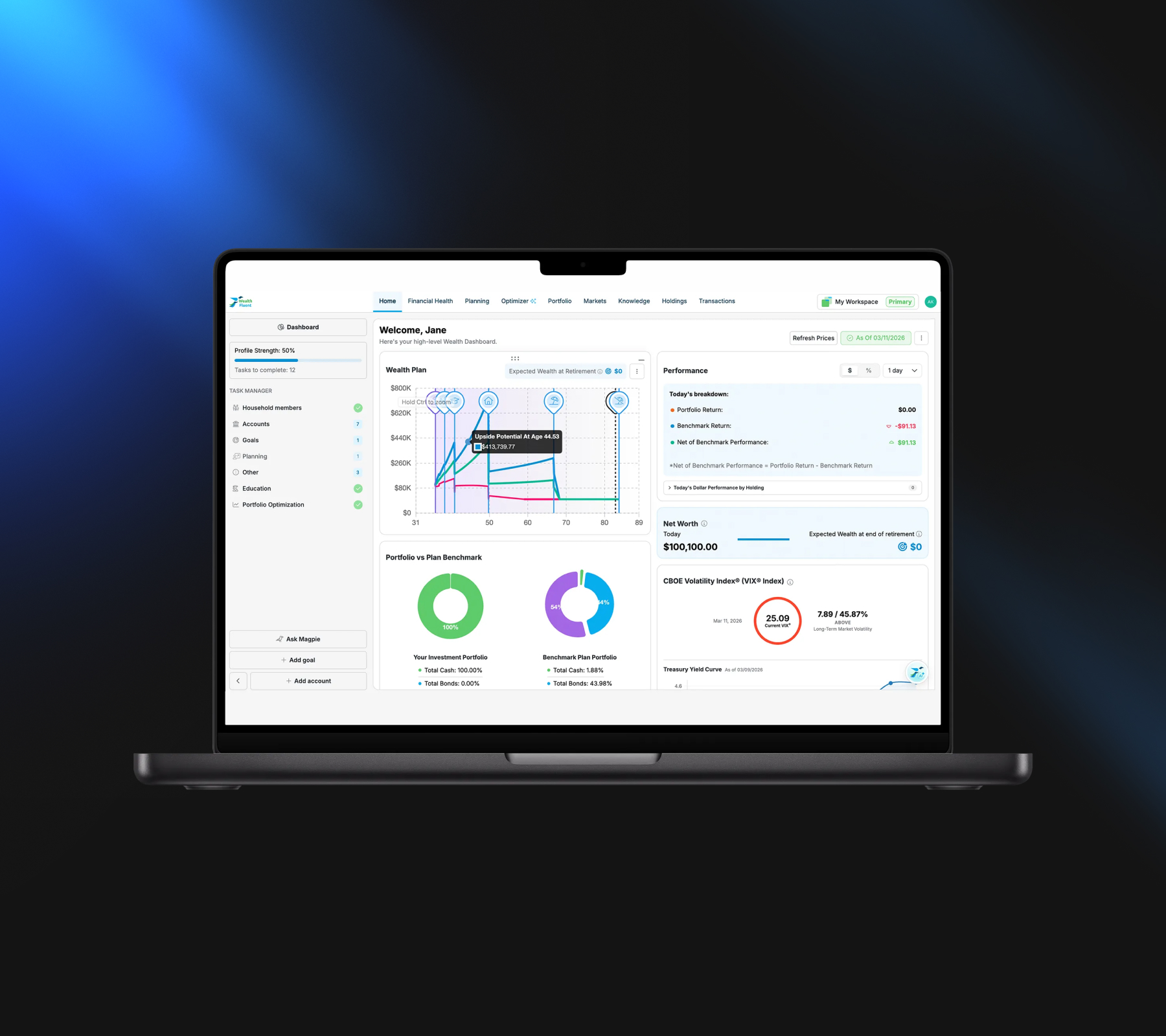 laptop with Assistant for WealthFluent interface