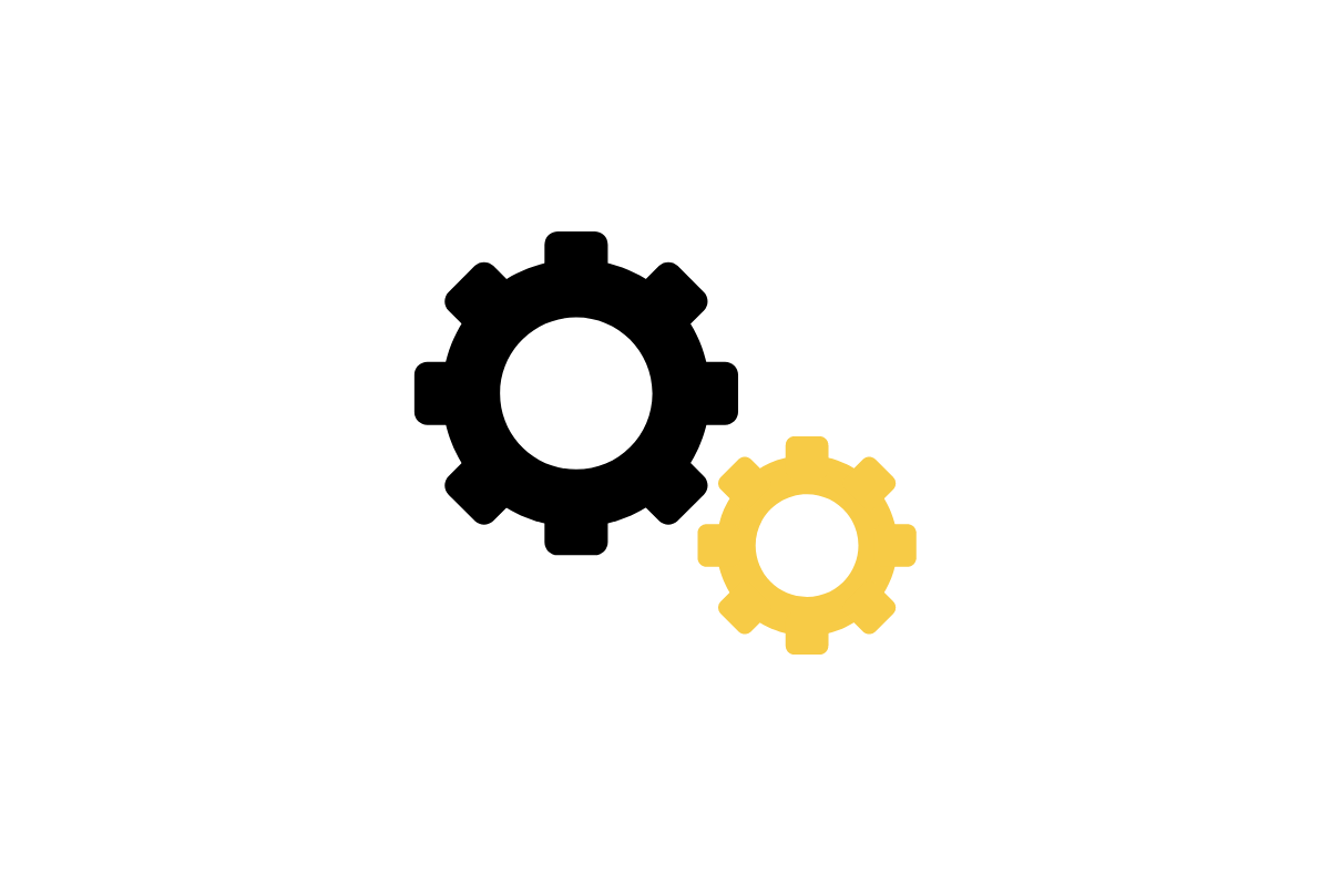 Icon of two gears, one is black and one is yellow.