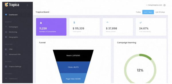 Gif that shows a demo of the Trapica dashboard