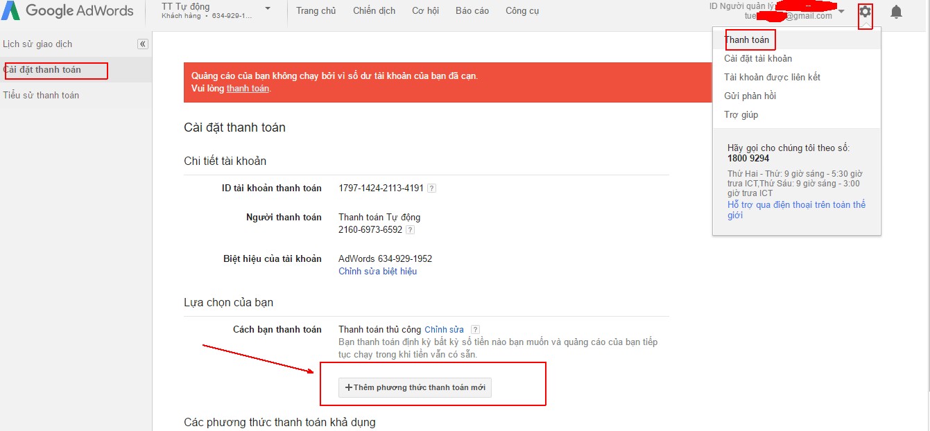 Hướng dẫn cách thêm người dùng thanh toán trong Adwords Nhanh 2